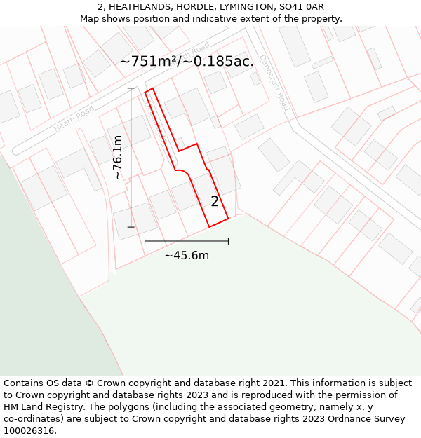 2, HEATHLANDS, HORDLE, LYMINGTON, SO41 0AR: Plot and title map