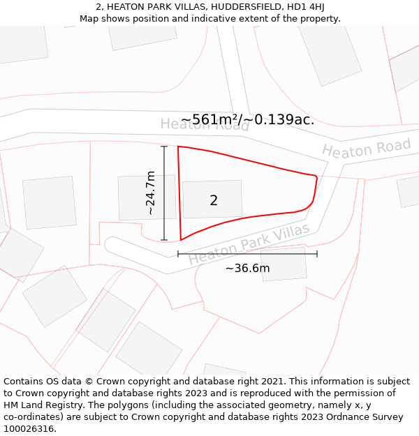 2, HEATON PARK VILLAS, HUDDERSFIELD, HD1 4HJ: Plot and title map