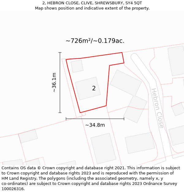 2, HEBRON CLOSE, CLIVE, SHREWSBURY, SY4 5QT: Plot and title map