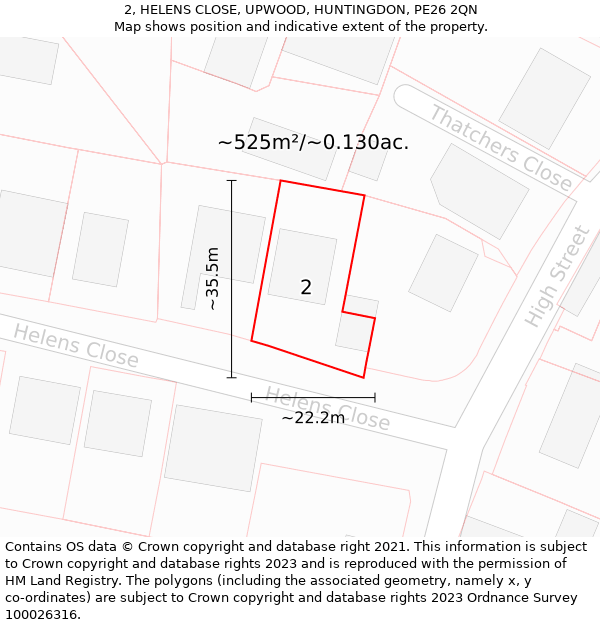 2, HELENS CLOSE, UPWOOD, HUNTINGDON, PE26 2QN: Plot and title map