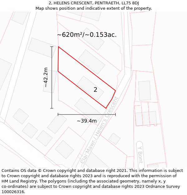 2, HELENS CRESCENT, PENTRAETH, LL75 8DJ: Plot and title map