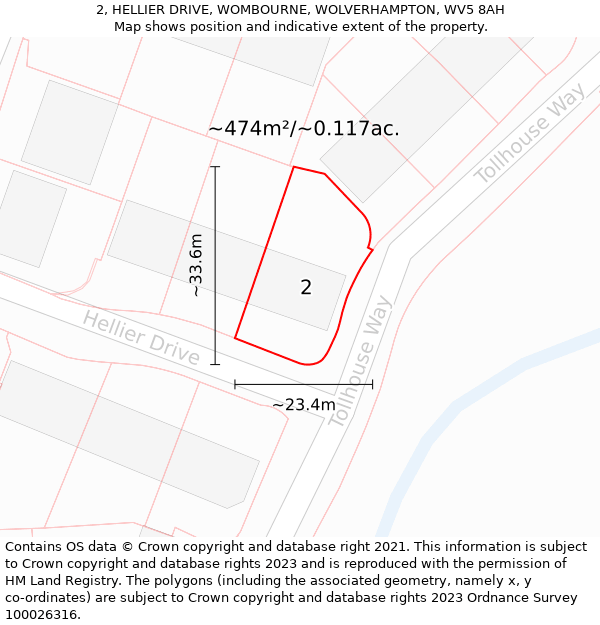 2, HELLIER DRIVE, WOMBOURNE, WOLVERHAMPTON, WV5 8AH: Plot and title map