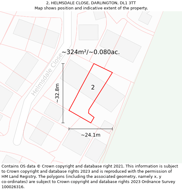 2, HELMSDALE CLOSE, DARLINGTON, DL1 3TT: Plot and title map