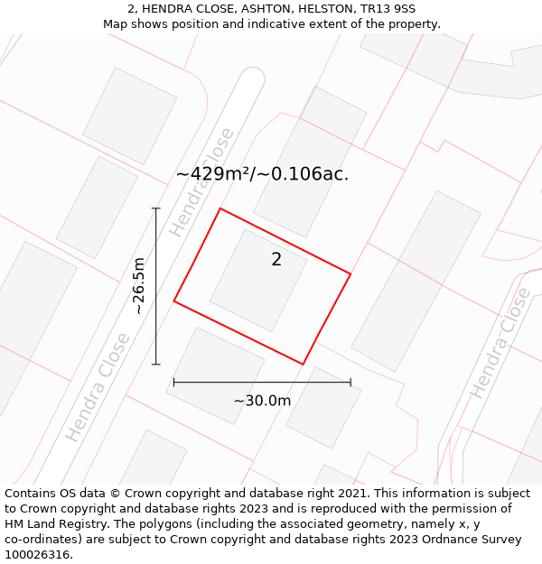 2, HENDRA CLOSE, ASHTON, HELSTON, TR13 9SS: Plot and title map