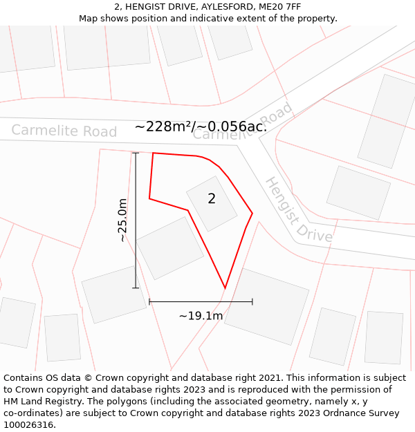 2, HENGIST DRIVE, AYLESFORD, ME20 7FF: Plot and title map