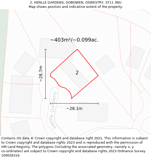 2, HENLLE GARDENS, GOBOWEN, OSWESTRY, SY11 3NU: Plot and title map