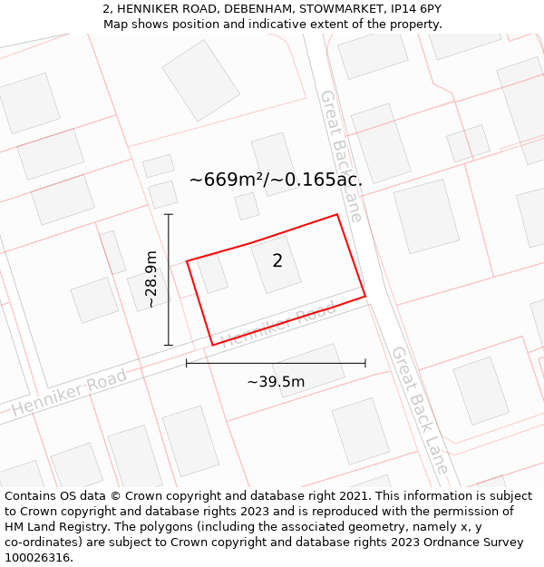 2, HENNIKER ROAD, DEBENHAM, STOWMARKET, IP14 6PY: Plot and title map