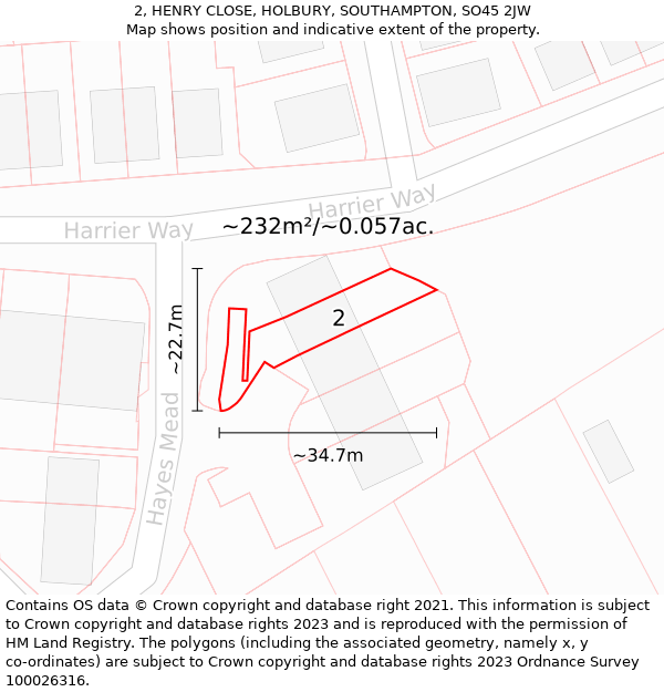 2, HENRY CLOSE, HOLBURY, SOUTHAMPTON, SO45 2JW: Plot and title map