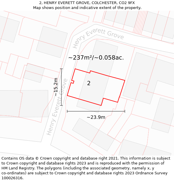 2, HENRY EVERETT GROVE, COLCHESTER, CO2 9FX: Plot and title map