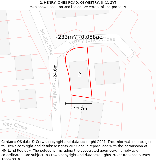 2, HENRY JONES ROAD, OSWESTRY, SY11 2YT: Plot and title map