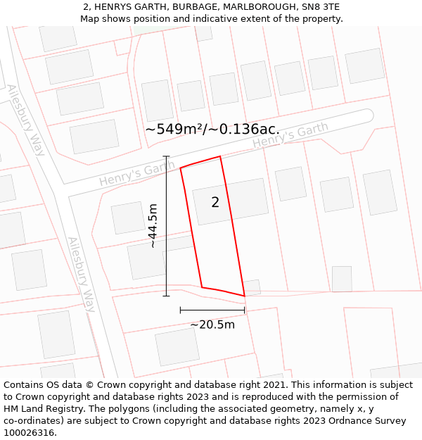 2, HENRYS GARTH, BURBAGE, MARLBOROUGH, SN8 3TE: Plot and title map