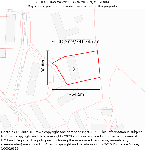 2, HENSHAW WOODS, TODMORDEN, OL14 6RA: Plot and title map