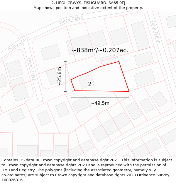 2, HEOL CRWYS, FISHGUARD, SA65 9EJ: Plot and title map