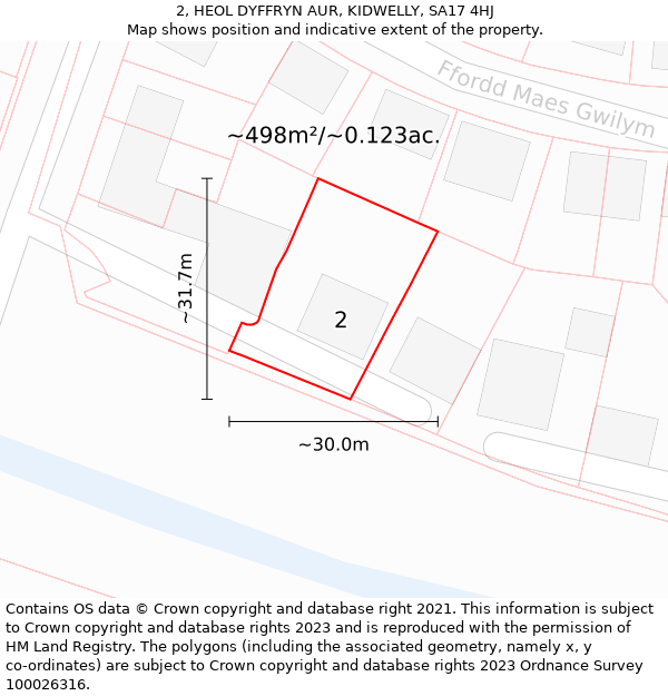 2, HEOL DYFFRYN AUR, KIDWELLY, SA17 4HJ: Plot and title map