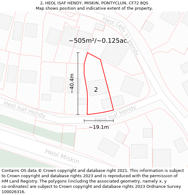 2, HEOL ISAF HENDY, MISKIN, PONTYCLUN, CF72 8QS: Plot and title map