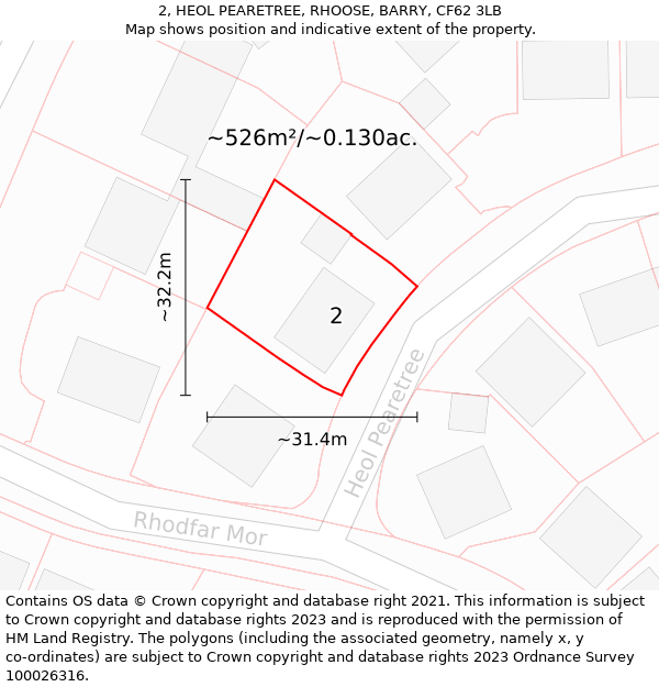 2, HEOL PEARETREE, RHOOSE, BARRY, CF62 3LB: Plot and title map