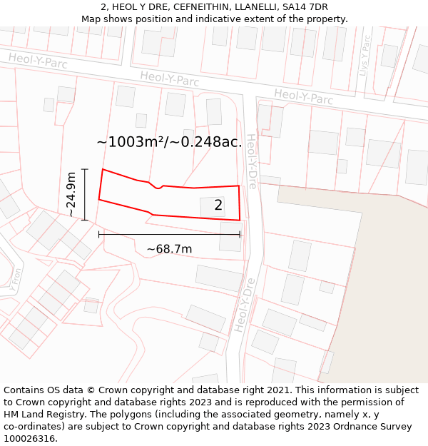 2, HEOL Y DRE, CEFNEITHIN, LLANELLI, SA14 7DR: Plot and title map