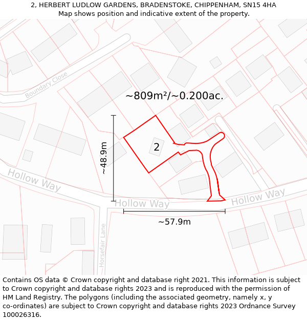 2, HERBERT LUDLOW GARDENS, BRADENSTOKE, CHIPPENHAM, SN15 4HA: Plot and title map