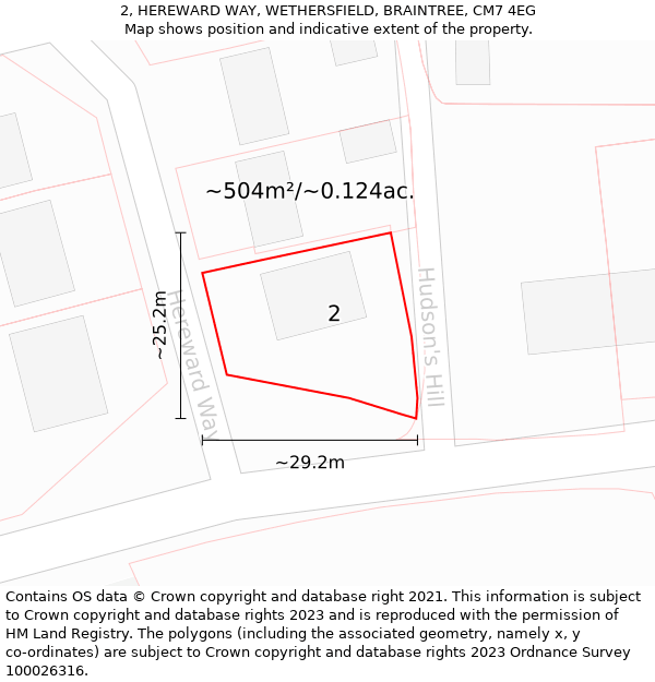 2, HEREWARD WAY, WETHERSFIELD, BRAINTREE, CM7 4EG: Plot and title map