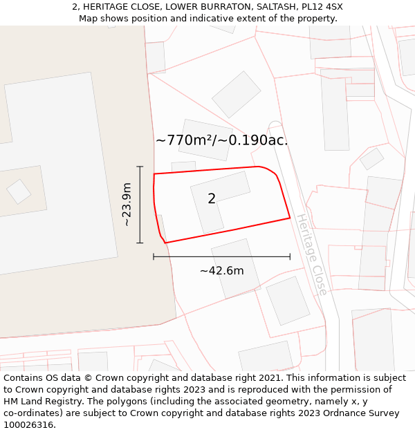 2, HERITAGE CLOSE, LOWER BURRATON, SALTASH, PL12 4SX: Plot and title map