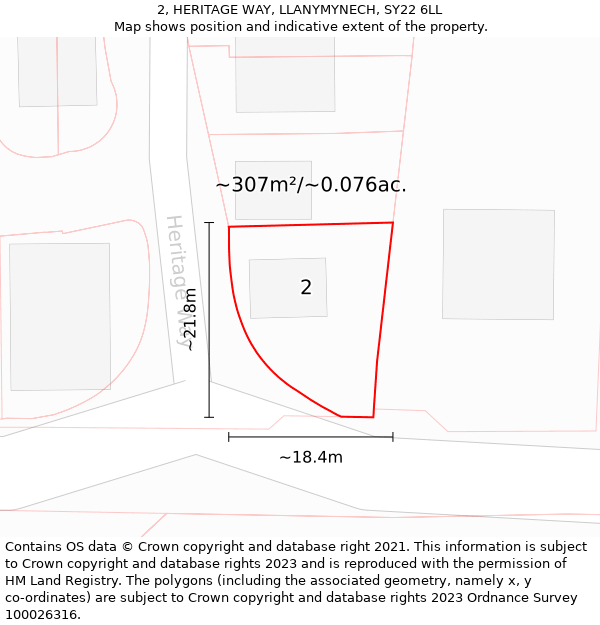 2, HERITAGE WAY, LLANYMYNECH, SY22 6LL: Plot and title map