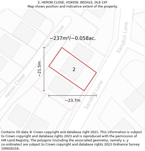 2, HERON CLOSE, AISKEW, BEDALE, DL8 1XF: Plot and title map