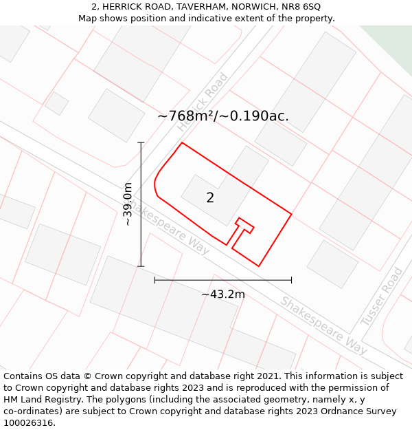 2, HERRICK ROAD, TAVERHAM, NORWICH, NR8 6SQ: Plot and title map