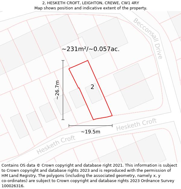 2, HESKETH CROFT, LEIGHTON, CREWE, CW1 4RY: Plot and title map