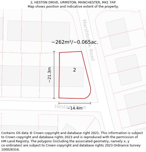 2, HESTON DRIVE, URMSTON, MANCHESTER, M41 7AP: Plot and title map