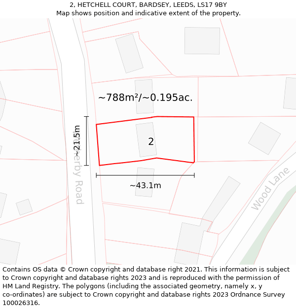 2, HETCHELL COURT, BARDSEY, LEEDS, LS17 9BY: Plot and title map