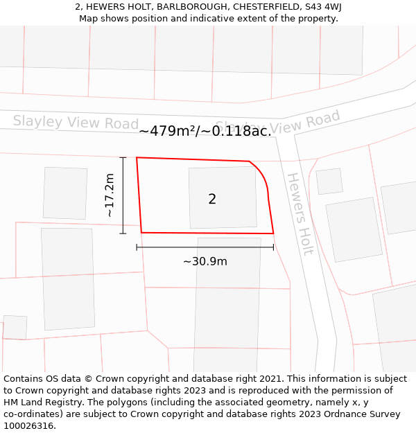 2, HEWERS HOLT, BARLBOROUGH, CHESTERFIELD, S43 4WJ: Plot and title map