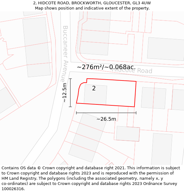 2, HIDCOTE ROAD, BROCKWORTH, GLOUCESTER, GL3 4UW: Plot and title map