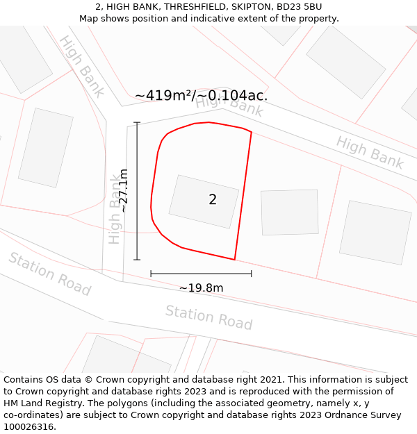 2, HIGH BANK, THRESHFIELD, SKIPTON, BD23 5BU: Plot and title map