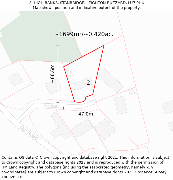 2, HIGH BANKS, STANBRIDGE, LEIGHTON BUZZARD, LU7 9HU: Plot and title map