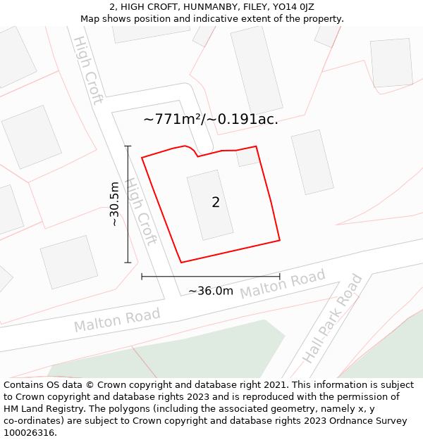 2, HIGH CROFT, HUNMANBY, FILEY, YO14 0JZ: Plot and title map