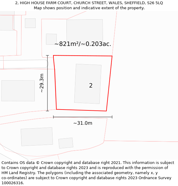 2, HIGH HOUSE FARM COURT, CHURCH STREET, WALES, SHEFFIELD, S26 5LQ: Plot and title map