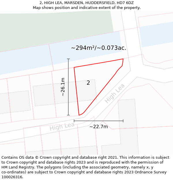 2, HIGH LEA, MARSDEN, HUDDERSFIELD, HD7 6DZ: Plot and title map