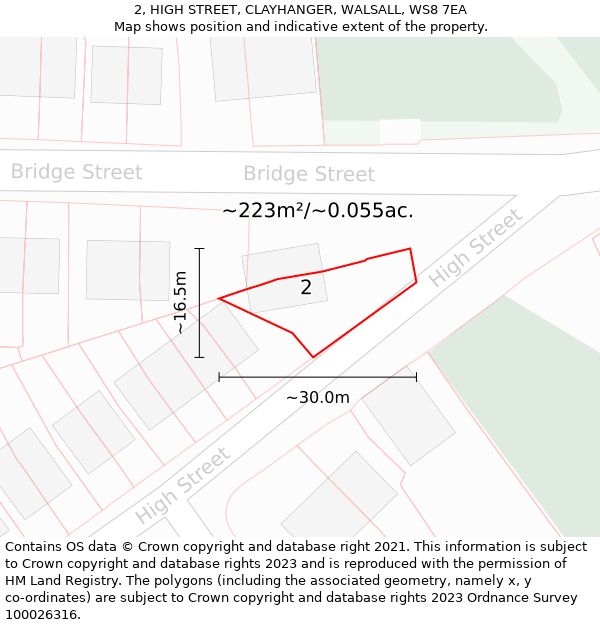 2, HIGH STREET, CLAYHANGER, WALSALL, WS8 7EA: Plot and title map