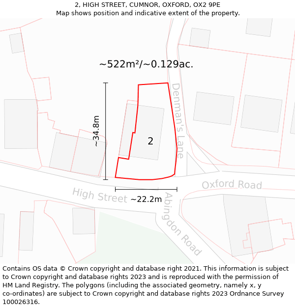 2, HIGH STREET, CUMNOR, OXFORD, OX2 9PE: Plot and title map