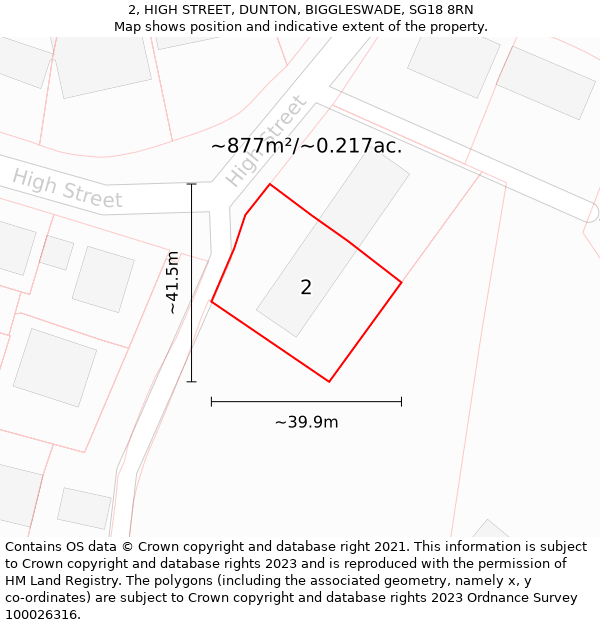 2, HIGH STREET, DUNTON, BIGGLESWADE, SG18 8RN: Plot and title map