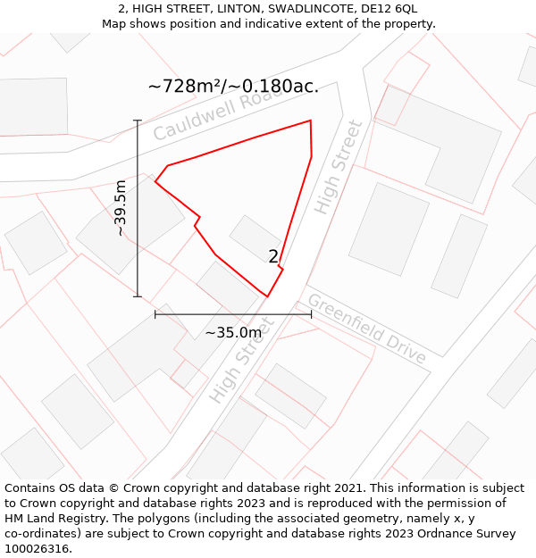 2, HIGH STREET, LINTON, SWADLINCOTE, DE12 6QL: Plot and title map