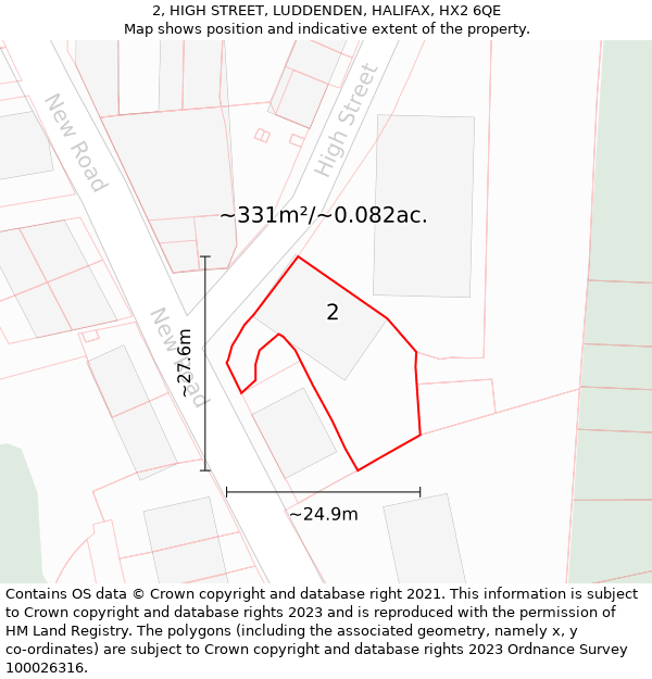 2, HIGH STREET, LUDDENDEN, HALIFAX, HX2 6QE: Plot and title map