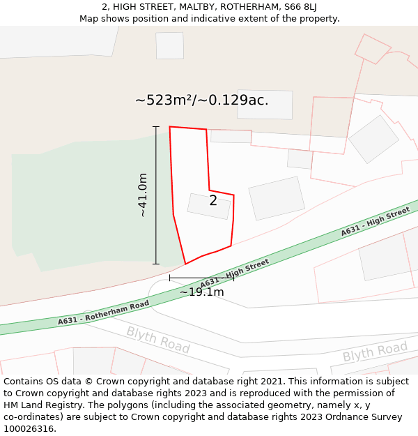 2, HIGH STREET, MALTBY, ROTHERHAM, S66 8LJ: Plot and title map