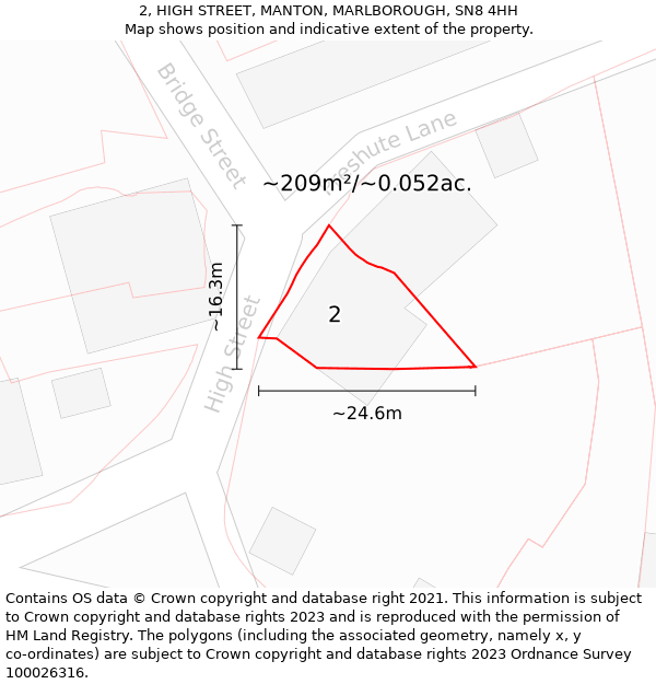 2, HIGH STREET, MANTON, MARLBOROUGH, SN8 4HH: Plot and title map