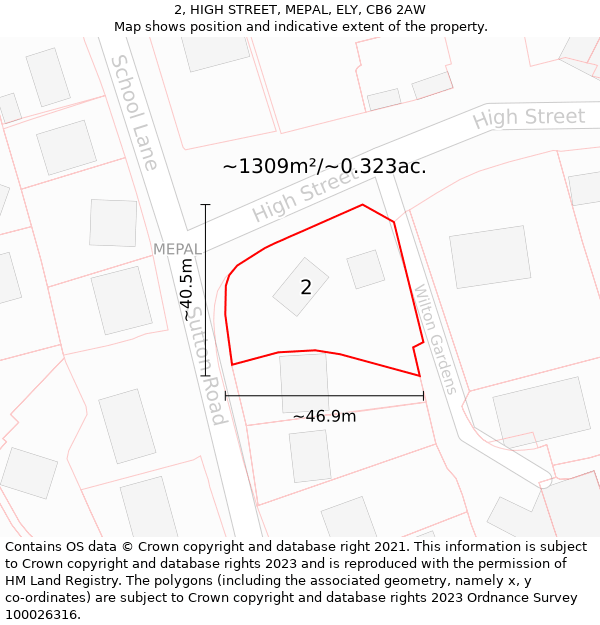 2, HIGH STREET, MEPAL, ELY, CB6 2AW: Plot and title map