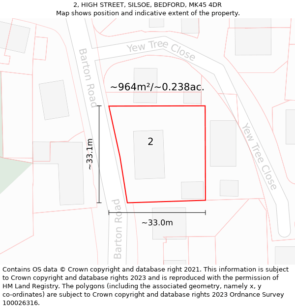 2, HIGH STREET, SILSOE, BEDFORD, MK45 4DR: Plot and title map