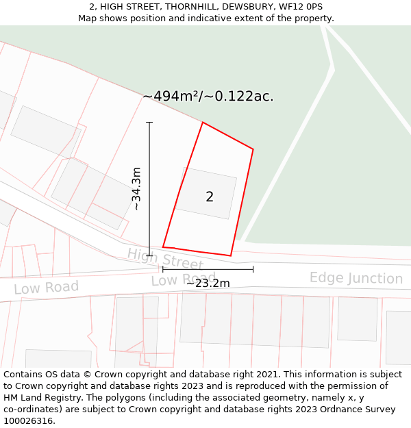 2, HIGH STREET, THORNHILL, DEWSBURY, WF12 0PS: Plot and title map