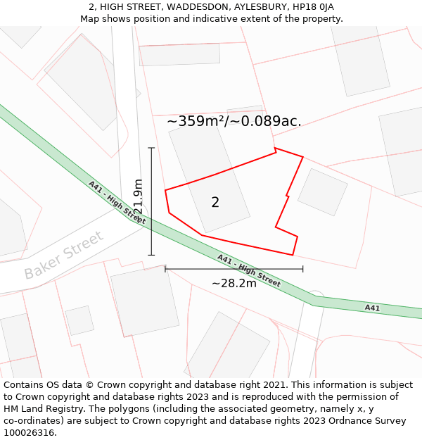 2, HIGH STREET, WADDESDON, AYLESBURY, HP18 0JA: Plot and title map