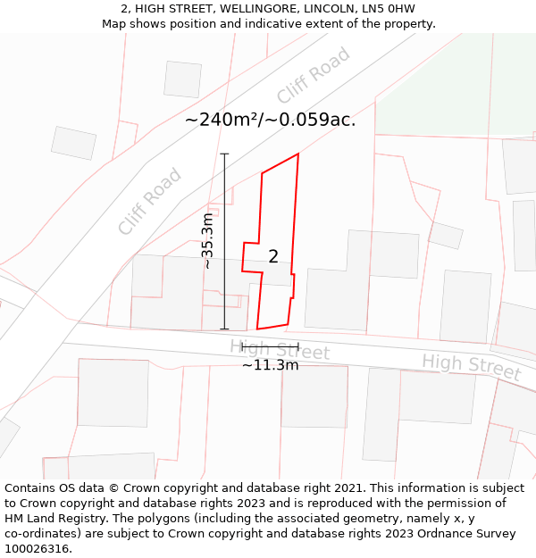 2, HIGH STREET, WELLINGORE, LINCOLN, LN5 0HW: Plot and title map