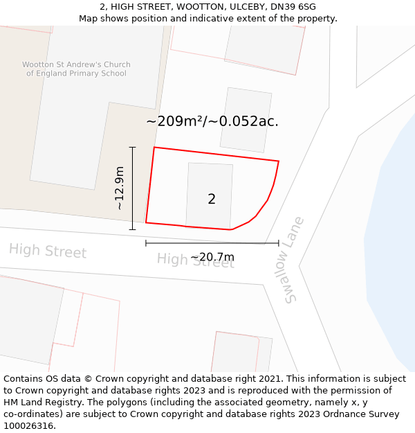 2, HIGH STREET, WOOTTON, ULCEBY, DN39 6SG: Plot and title map